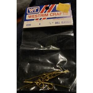 Doll Glasses (4) VTG 7/8” Westrim Crafts Gold Tone Wire Rimmed Style 6595